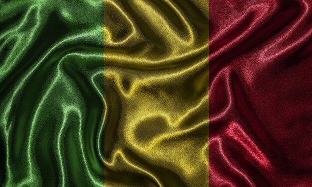 写真 マリ旗 - マリ国の織物旗、織物による旗の波動の背景。