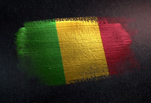 Mali Flag Made of Metallic Brush Paint on Grunge Dark Wall