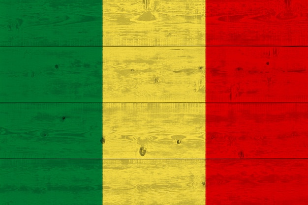 Mali flag painted on old wood plank