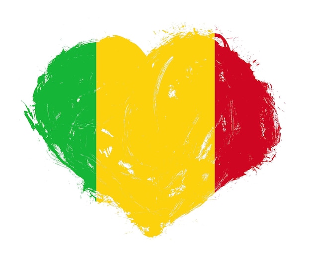 Mali flag in stroke brush heart shape on white background