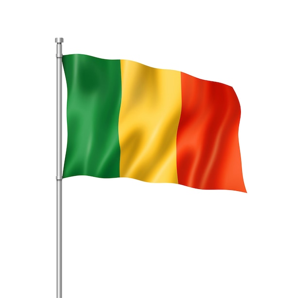 Mali flag three dimensional render isolated on white