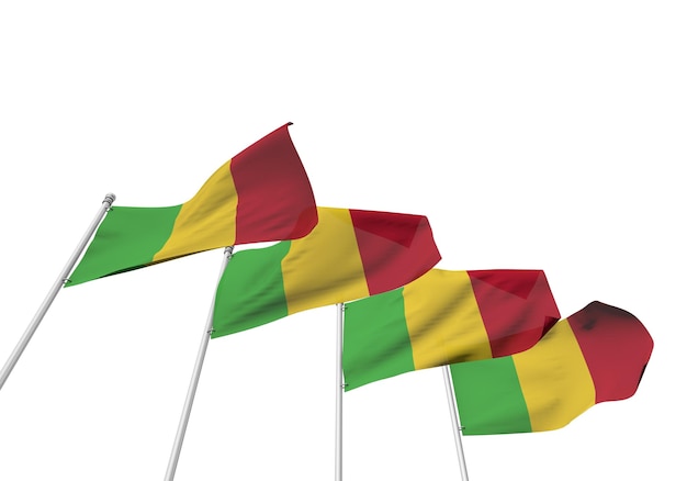 Mali flags in a row with a white background 3D Rendering