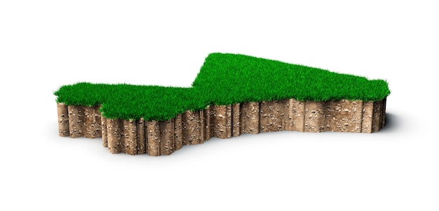 緑の草と岩の地面のテクスチャ3dイラストとマリマップ土壌土地地質断面図