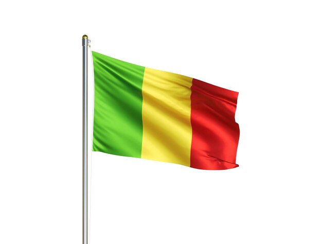 Mali nationale vlag zwaaien in geïsoleerde witte achtergrond Mali vlag 3D illustratie