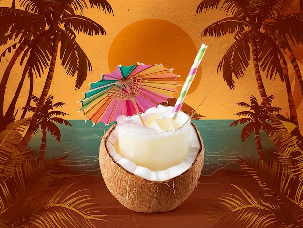 Photo malibu drink in coconut