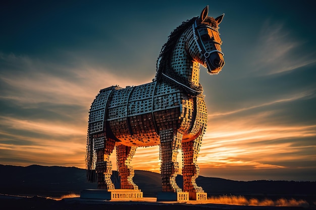 Malicious computer program Trojan horse Virus illustration in digital cyber space Generative AI