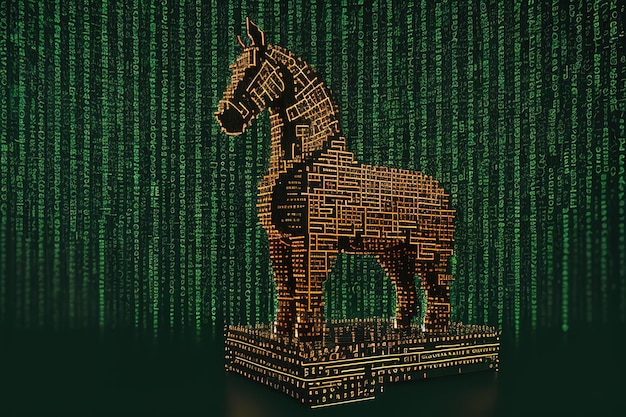 Malicious computer program Trojan horse Virus illustration in digital cyber space Generative AI