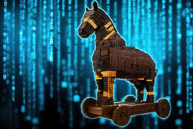 Malicious computer program Trojan horse Virus illustration in digital cyber space Generative AI