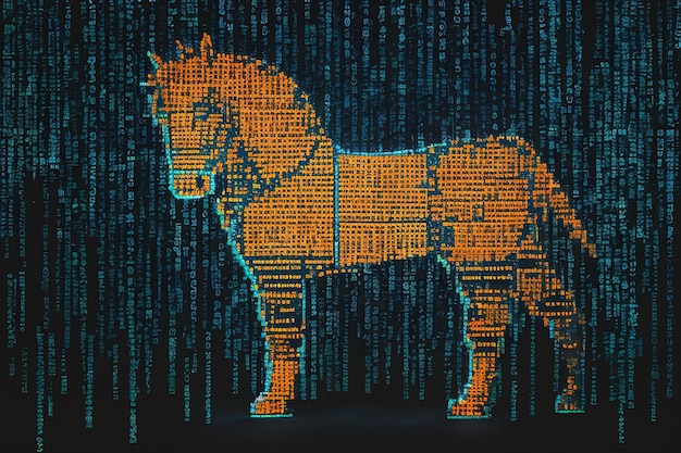 Malicious computer program Trojan horse Virus illustration in digital cyber space Generative AI