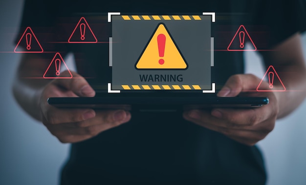 Malicious software virus and cybercrime System warning hacked alert cyberattack on online network data breach risk of website compromised information concept