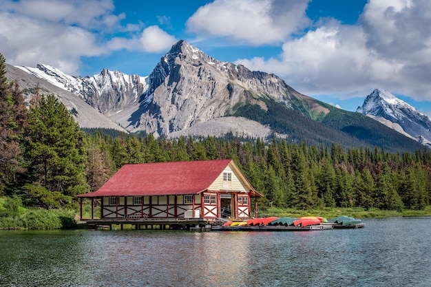 Maligne Lake boathouse in Jasper National Park, Alberta, Canada