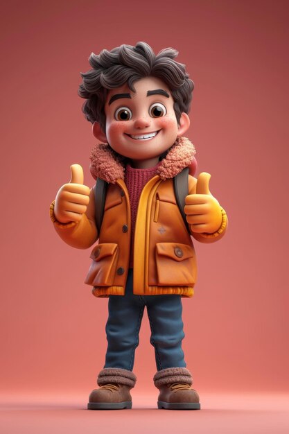 Maliks animated character gestures at a classroom on a red background 3d illustration