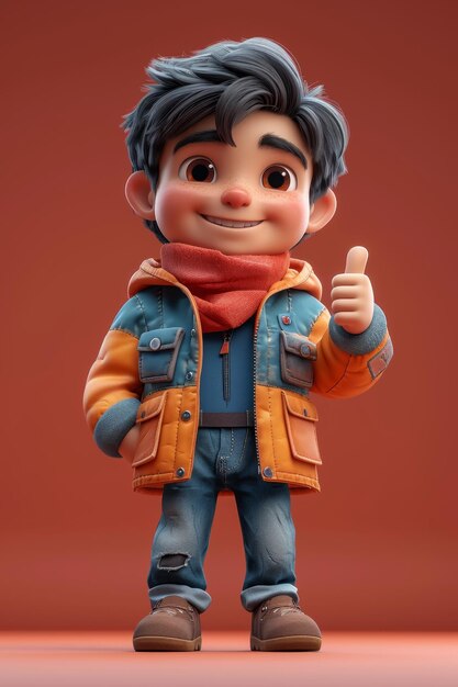 Maliks animated character gestures at a classroom on a red background 3d illustration