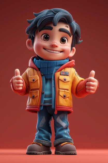 Maliks animated character gestures at a classroom on a red background 3d illustration