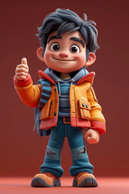 Maliks animated character gestures at a classroom on a red background 3d illustration