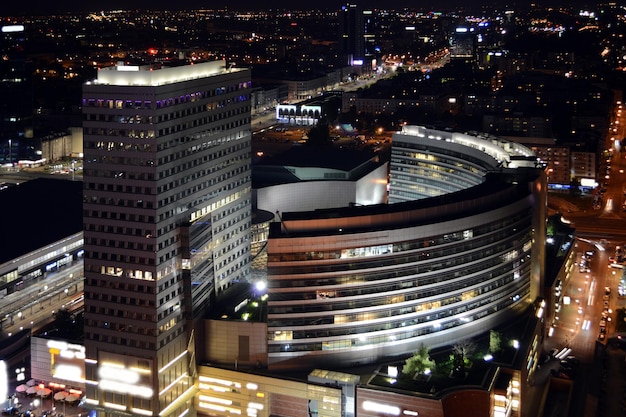 Mall and central railway station in Warsaw at night