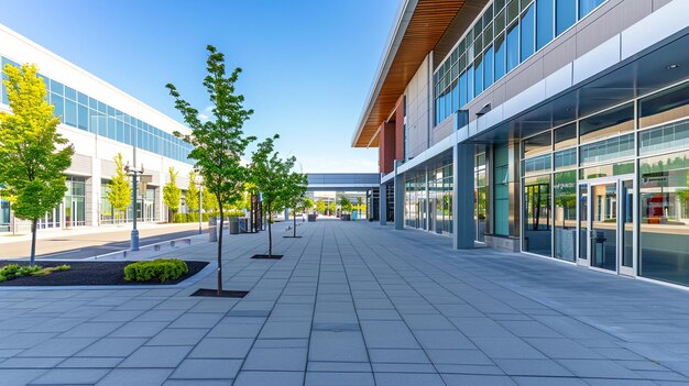 mall shopping street in North America Exterior of a new shopping centre building Generative Ai