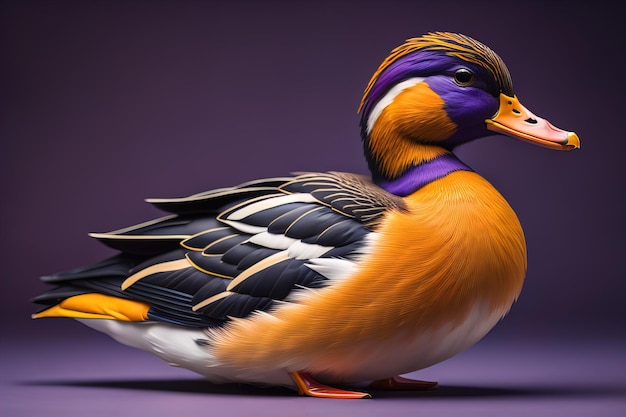 Mallard duck on a purple background generative ai