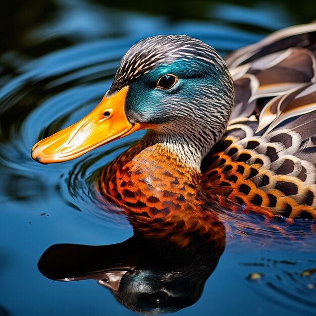 Foto anatra mallarda che nuota nel lago