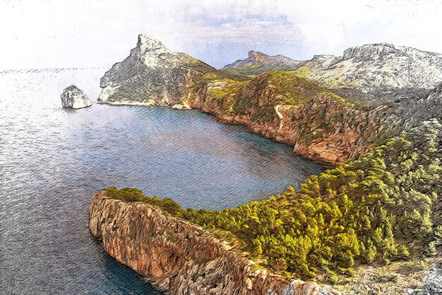 mallorca spain color pencil landscape