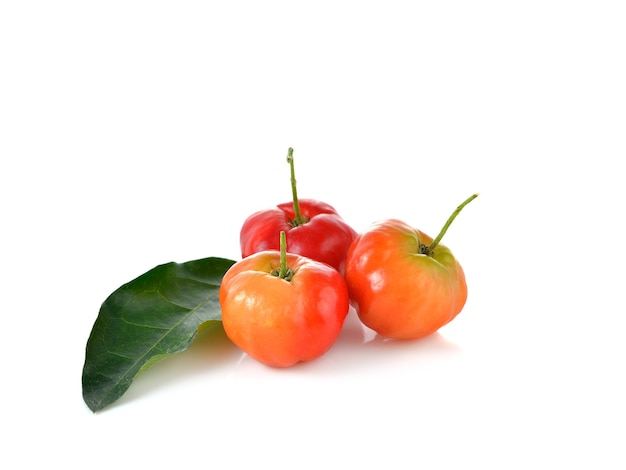 Malpighia glabra,Acerola fruit on white wall