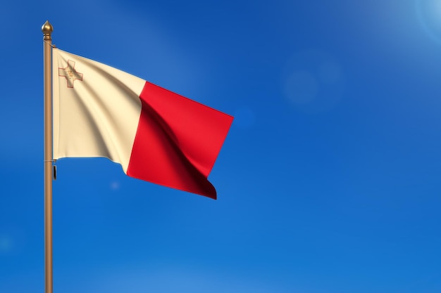 Malta Flag blown by the wind with blue sky in the background