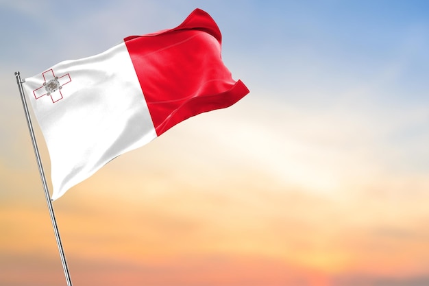 マルタの国旗は高品質のリアルな3Dレンダリングで,バナーのテキストと標題のサイドスペースがあります.