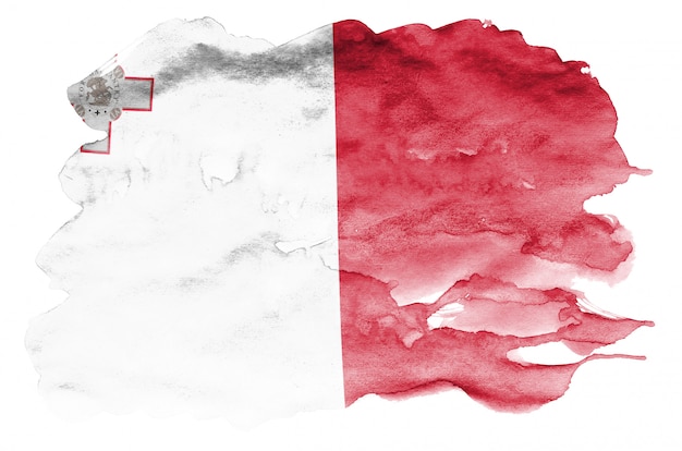 Malta flag  is depicted in liquid watercolor style isolated on white