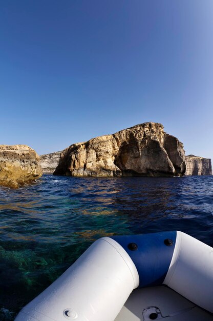 Malta,  Gozo Island, view of the rocky coastline of the island at Dwejra