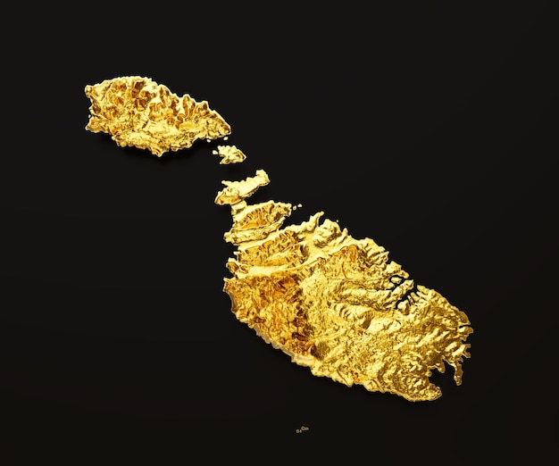 Malta kaart gouden metalen kleur hoogte kaart op witte achtergrond 3d illustratie