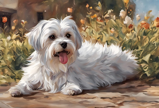 Photo maltese dog portrait illustration