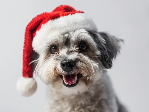 Maltese smiling wearing a Christmas hat portrait