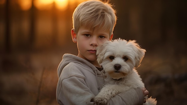 malteser dog and a young man resembling a malteser dog outdoor soft lighting chaos 30 ar 169 Job ID 90ef0d5b3cd4423e8048608e19929ca1