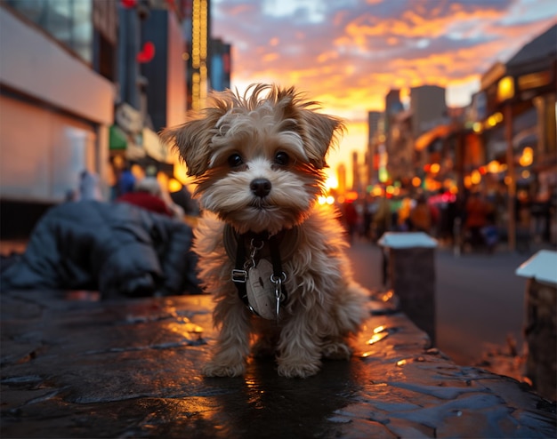 Foto un cane maltipoo al tramonto a new york city