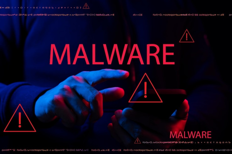 Photo malware concept cyber crimes and prevention methods smartphones showing malware and virus screens hacking passwords and personal data