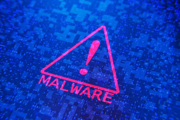 Malware icon on abstract tech background Malware concept 3d render