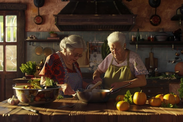 Mama en oma bij een kookwedstrijd oc