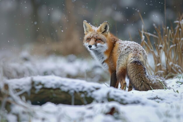 Foto mammiferi fox vulpes vulpes nel paesaggio invernale