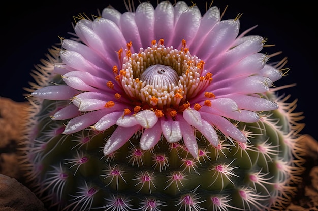 Mammillaria een kleine roze cactusbloem die bloeit en macrofotografie