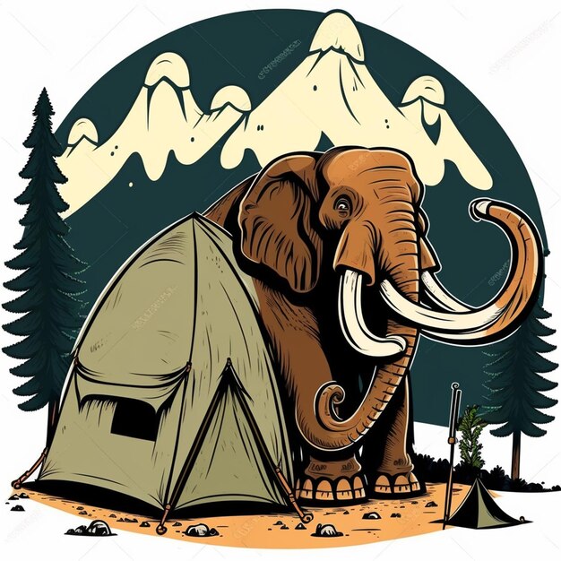 Mammoth Camping Vector Illustration