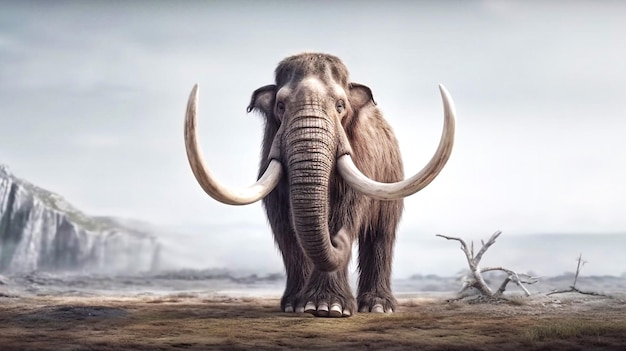 Mammoth is walking in wildlife