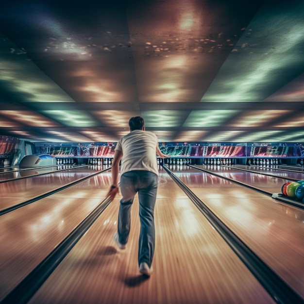 man aan het bowlen op de baan