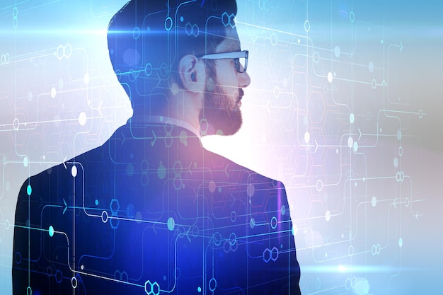 man on abstract tech background