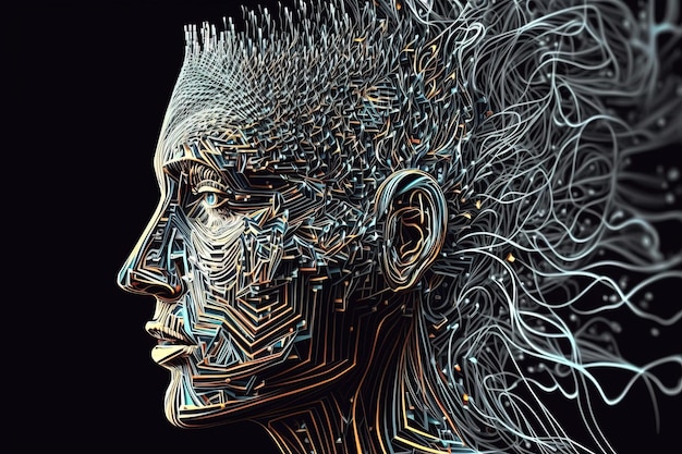 Man in abstraction style Modern art high detail profile info futuristic style creativity high resolution texture imagination idea wallpaper technology Art concept AI