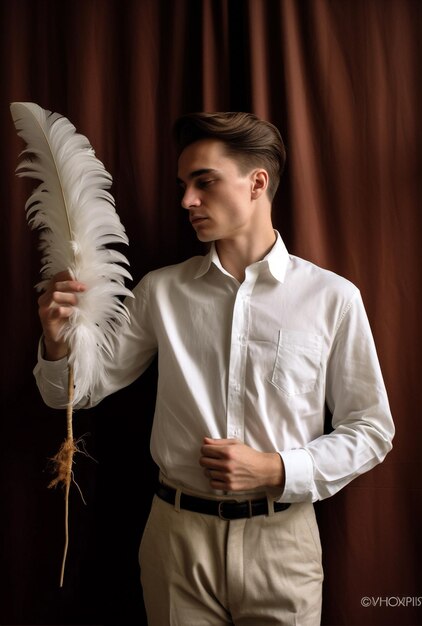 사진 성인 백인 남성 털 초상화 개념적 세련된 잘생긴 젊은 남자 패션 생성 인공지능