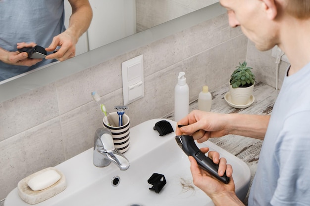 Man after beauty care activity satisfied with haircut