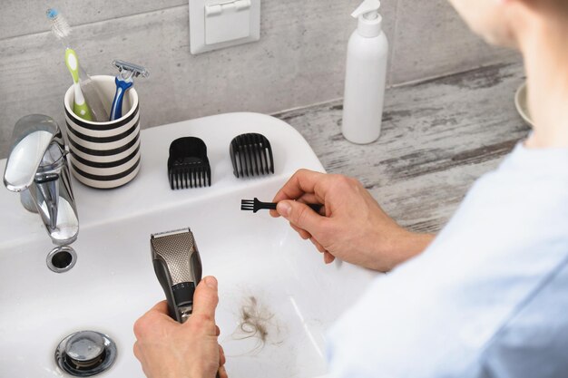 Man after beauty care activity satisfied with haircut