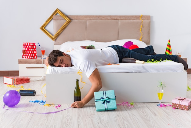 Man after heavy christmas partying at home