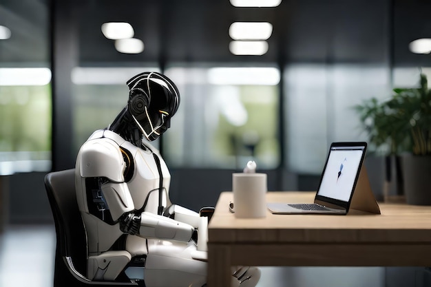 Photo a man and an ai robot waiting for a job interview