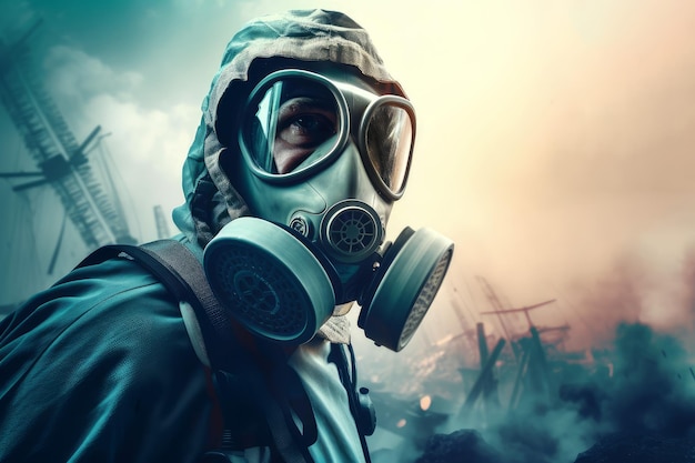 Man in air gas mask Generate Ai